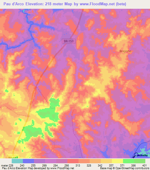 Pau d'Arco,Brazil Elevation Map