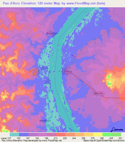 Pau d'Arco,Brazil Elevation Map