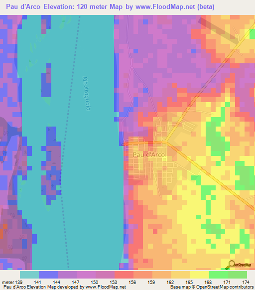 Pau d'Arco,Brazil Elevation Map