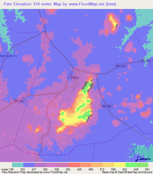 Patu,Brazil Elevation Map