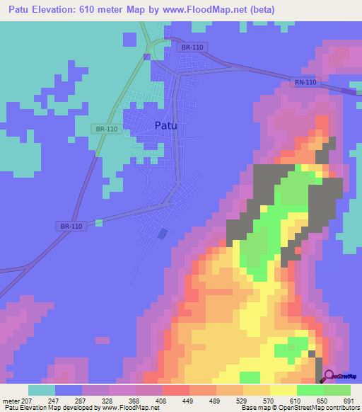 Patu,Brazil Elevation Map