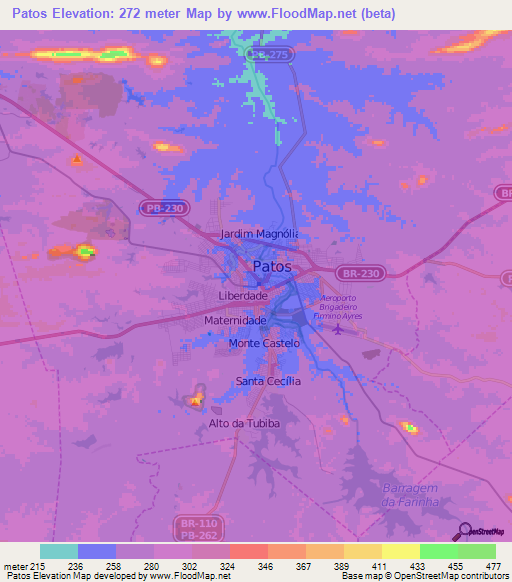 Patos,Brazil Elevation Map