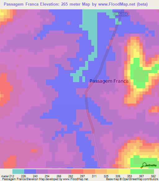 Passagem Franca,Brazil Elevation Map