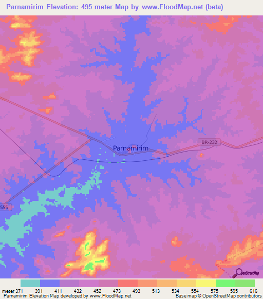 Parnamirim,Brazil Elevation Map