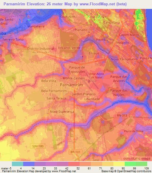 Parnamirim,Brazil Elevation Map