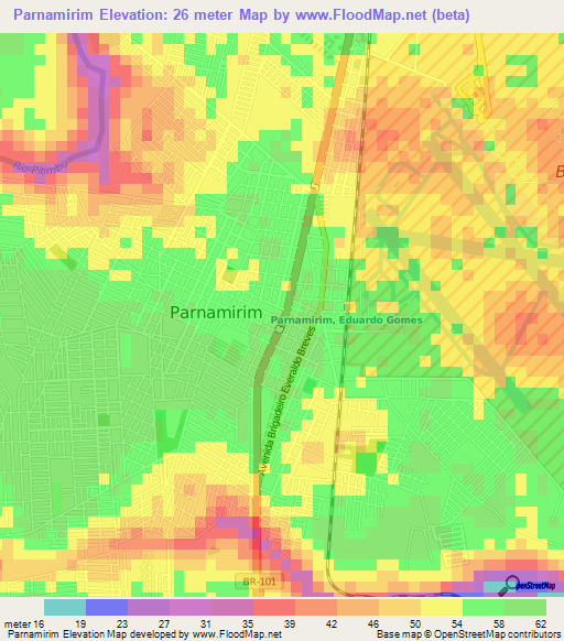 Parnamirim,Brazil Elevation Map