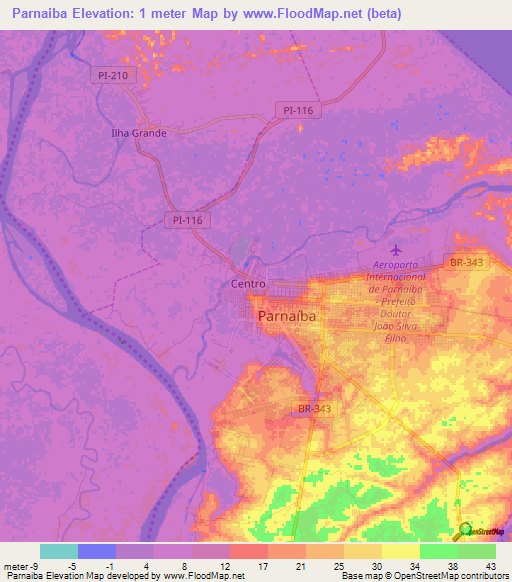 Parnaiba,Brazil Elevation Map