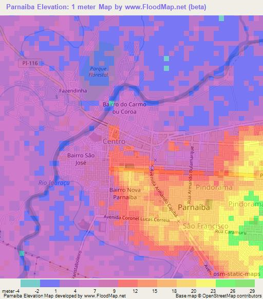 Parnaiba,Brazil Elevation Map