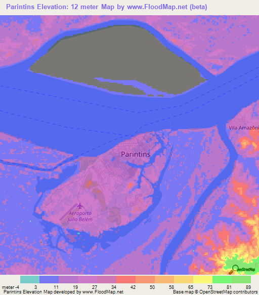 Parintins,Brazil Elevation Map