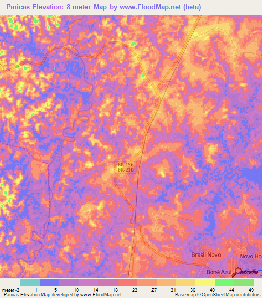 Paricas,Brazil Elevation Map