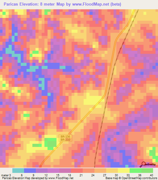 Paricas,Brazil Elevation Map