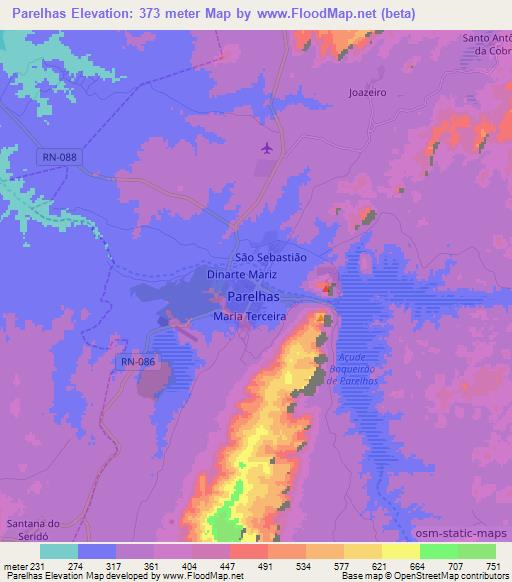 Parelhas,Brazil Elevation Map