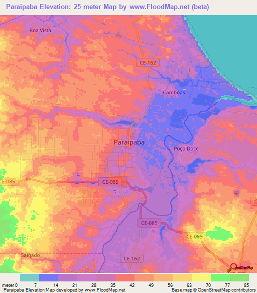 Paraipaba,Brazil Elevation Map