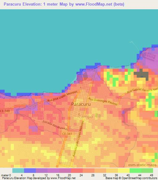 Paracuru,Brazil Elevation Map