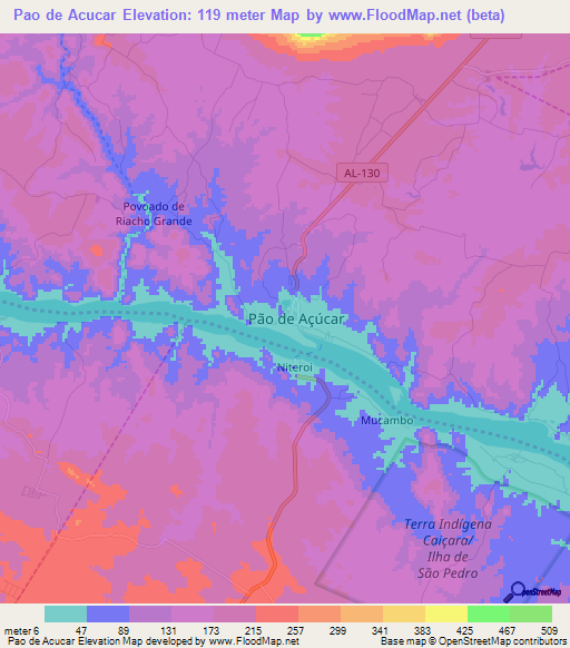 Pao de Acucar,Brazil Elevation Map