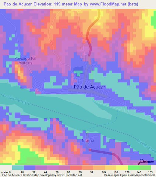 Pao de Acucar,Brazil Elevation Map