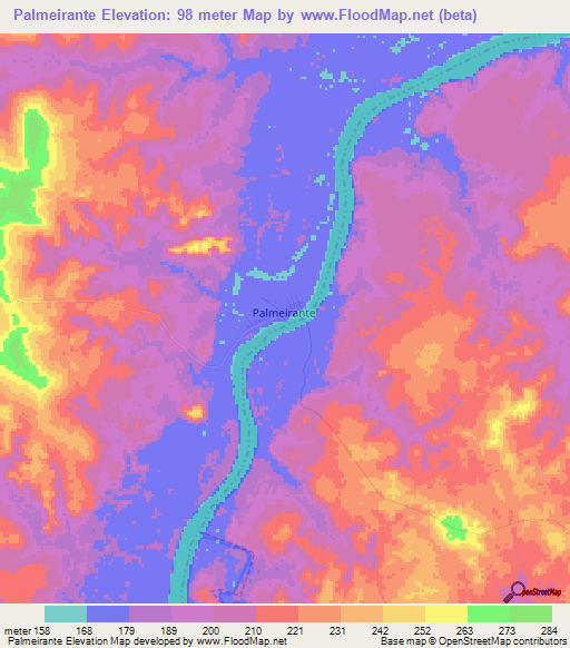 Palmeirante,Brazil Elevation Map