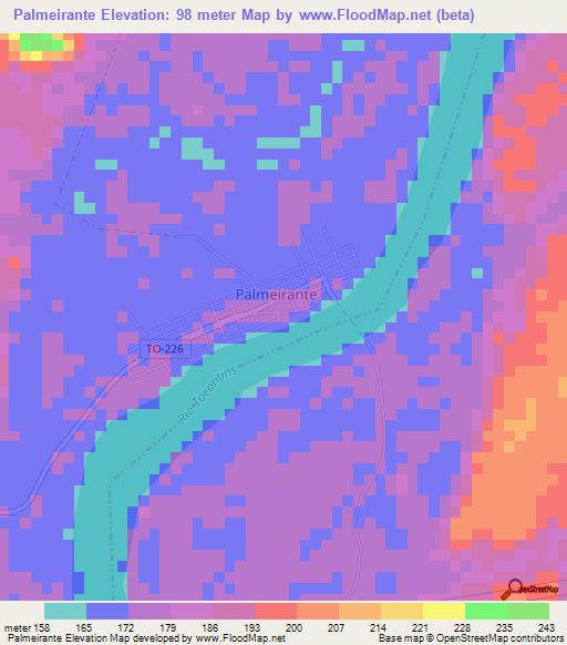 Palmeirante,Brazil Elevation Map