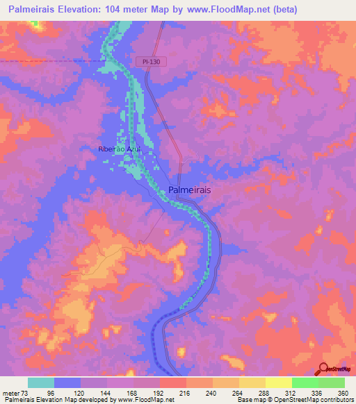 Palmeirais,Brazil Elevation Map