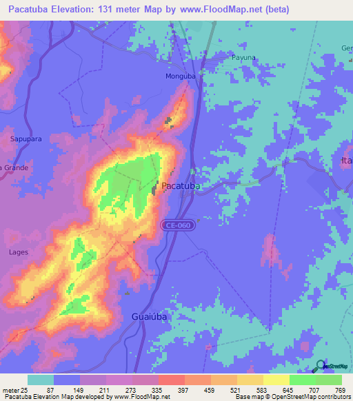 Pacatuba,Brazil Elevation Map