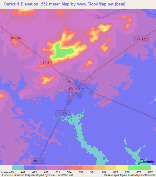 Ouricuri,Brazil Elevation Map