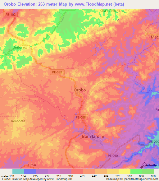 Orobo,Brazil Elevation Map