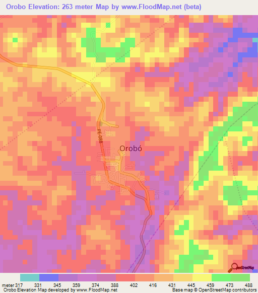 Orobo,Brazil Elevation Map