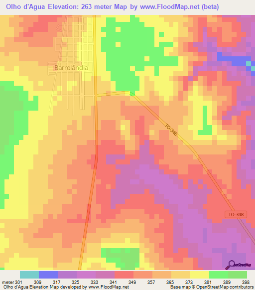 Olho d'Agua,Brazil Elevation Map