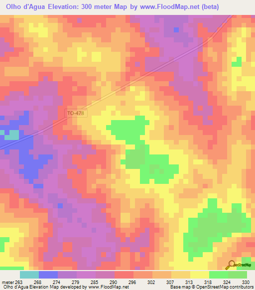 Olho d'Agua,Brazil Elevation Map