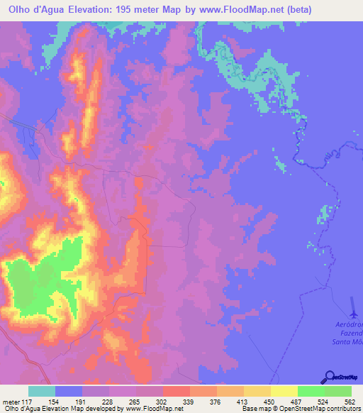 Olho d'Agua,Brazil Elevation Map