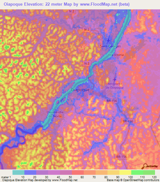 Oiapoque,Brazil Elevation Map