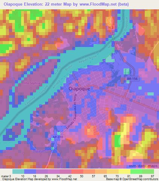 Oiapoque,Brazil Elevation Map