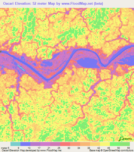 Oacari,Brazil Elevation Map