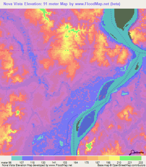 Nova Vista,Brazil Elevation Map