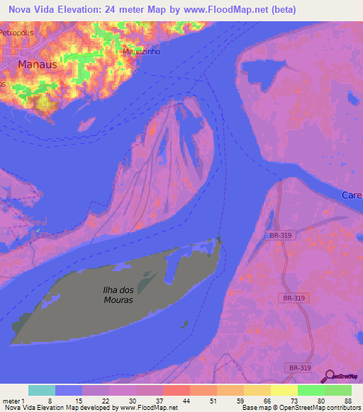 Nova Vida,Brazil Elevation Map