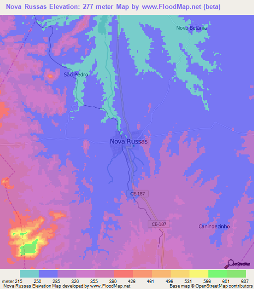 Nova Russas,Brazil Elevation Map