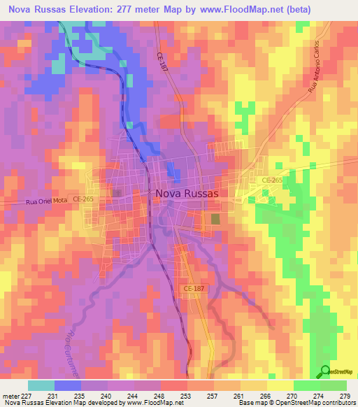 Nova Russas,Brazil Elevation Map