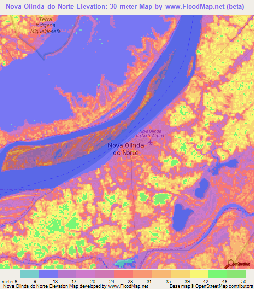 Nova Olinda do Norte,Brazil Elevation Map