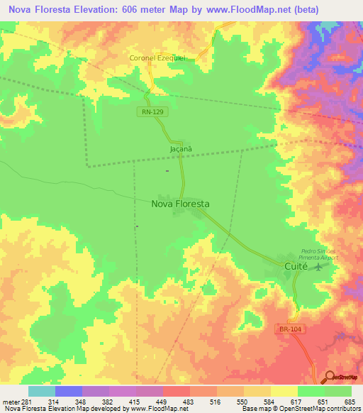 Nova Floresta,Brazil Elevation Map