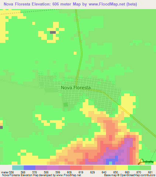 Nova Floresta,Brazil Elevation Map