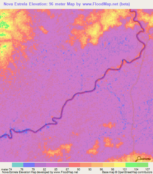 Nova Estrela,Brazil Elevation Map