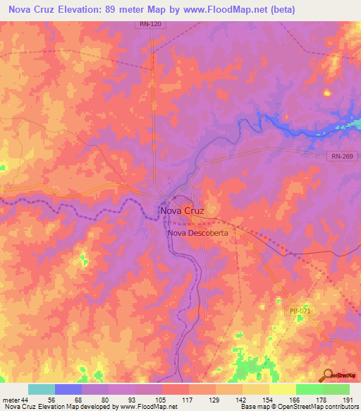 Nova Cruz,Brazil Elevation Map