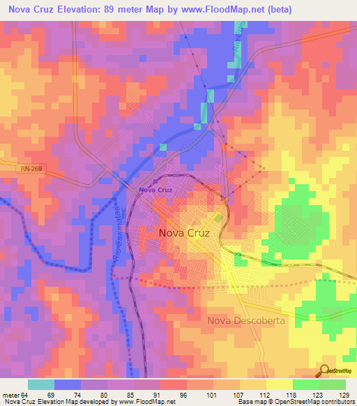 Nova Cruz,Brazil Elevation Map