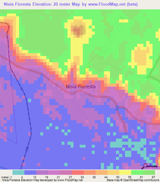 Nisia Floresta,Brazil Elevation Map