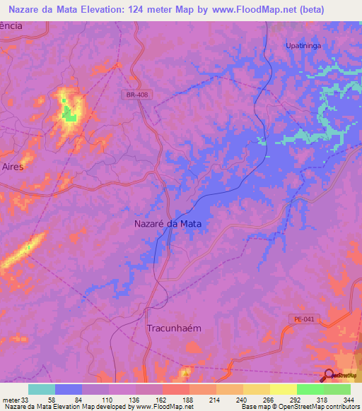 Nazare da Mata,Brazil Elevation Map