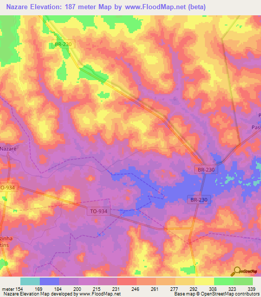 Nazare,Brazil Elevation Map