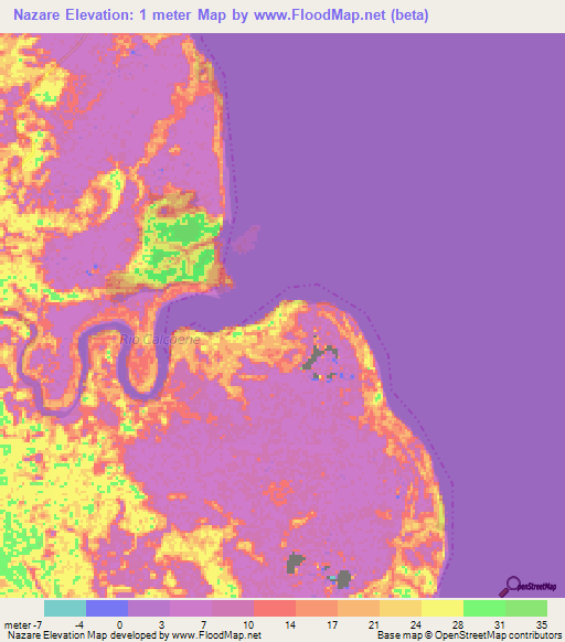 Nazare,Brazil Elevation Map