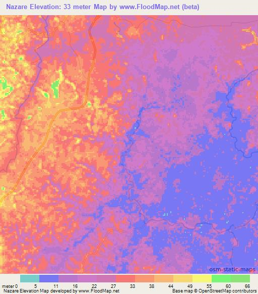 Nazare,Brazil Elevation Map