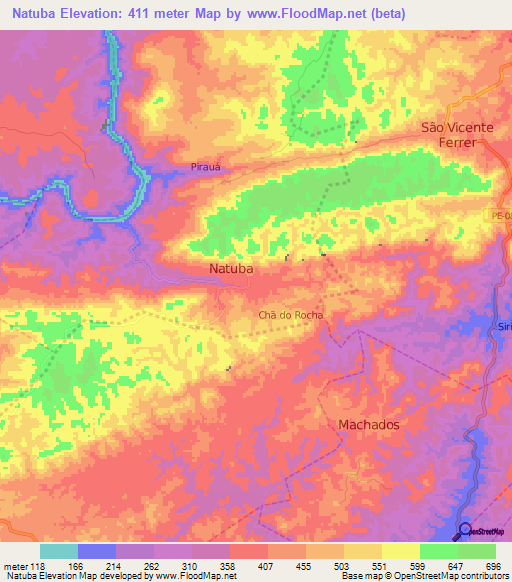 Natuba,Brazil Elevation Map