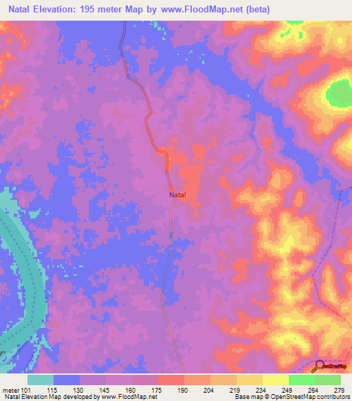 Natal,Brazil Elevation Map